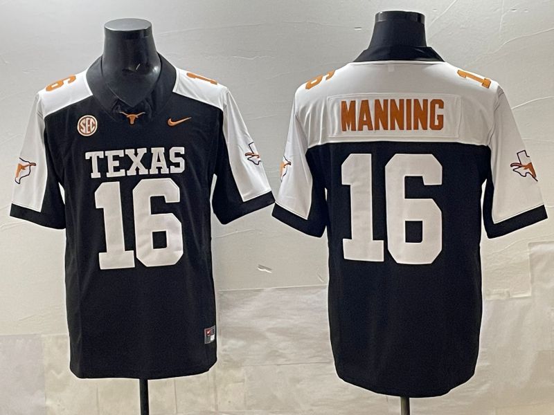 Men 2025 Texas Longhorns #16 Manning Black Nike NCAA Jersey style 05->ncaa teams->NCAA Jersey